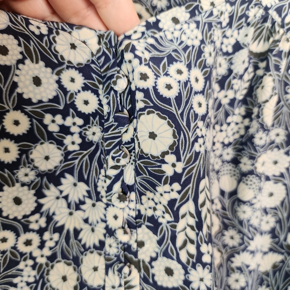 Rebecca Taylor Floral Silk Button Up Blouse Womens Size 6 Blue White Long Sleeve - Picture 4 of 8
